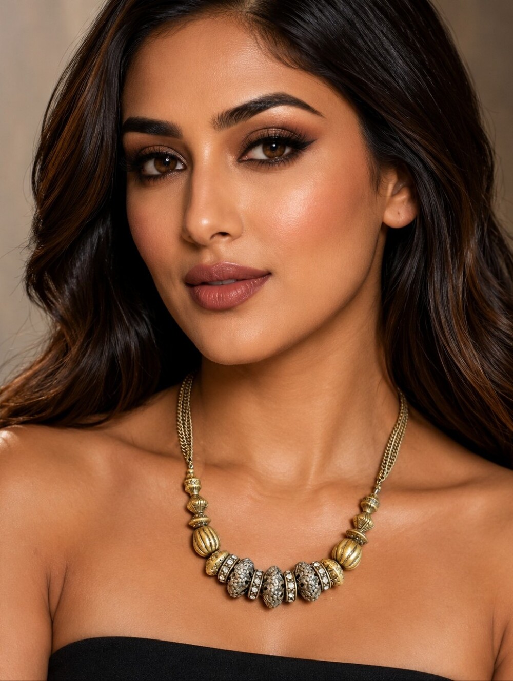 Thalia Sodi Statement Bronze Tone Rhinestone Necklace